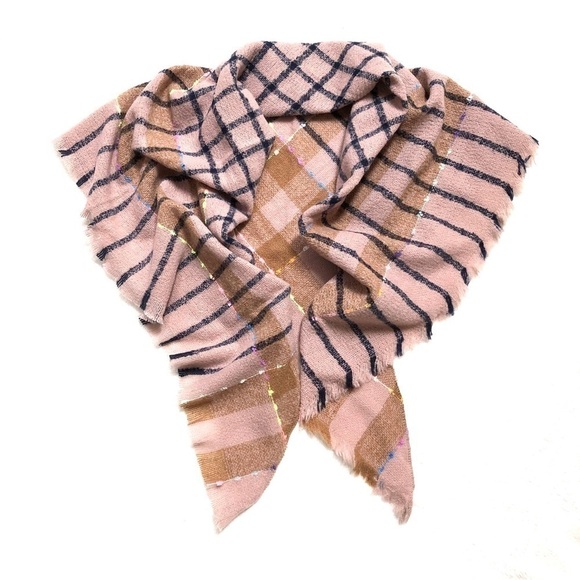 Luxury Cashmere Acrylic Plaid Knitted Triangle Scarf - Picture 2 of 4